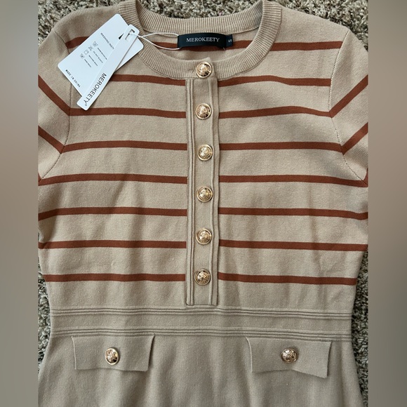 NWT Camel and brown striped dress - Picture 2 of 4
